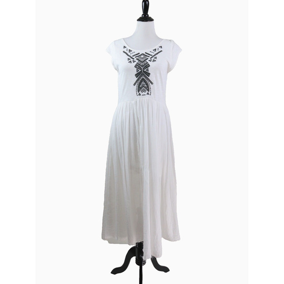 Free People Size M Toosaloosa Slub Meadows Midi Dress White - Picture 1 of 11